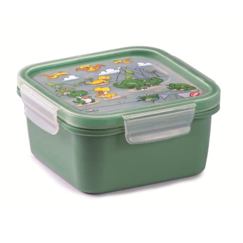 Snips, Quadratische Lunchbox Dino, Brotdose Deckel mit 4 Sicherheitsverschlüssen, 0,8 L, Brotdose kinder mit fächern 15 x 15 x 7,5 cm, Hergestellt in Italien, BPA- und phthalatfrei von Snips