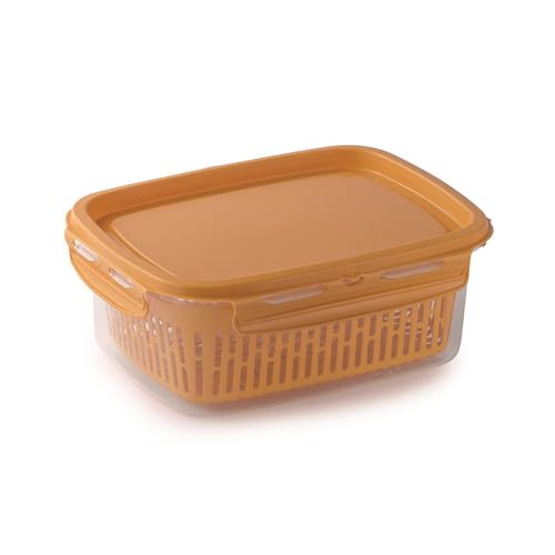 Snips Veggie SnipsLock 1,80 LT rechteckig Vorratdosen mit Abnehmbarem Korb, 4 Sicherheitsverschlüsse, Frischhaltedose Senffarbe, 22,5 x 17,7 x 9 cm, Made in Italy von Snips