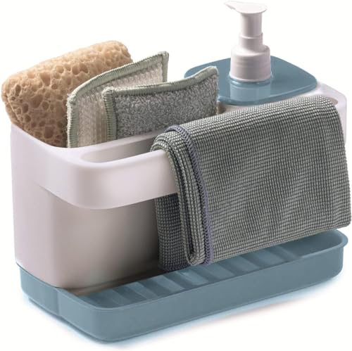 Snips Riordinello Hellblau | Schwammhalter küche mit Dosierer | Spülbecken Organizer | Spülmittelspender | 21 x 12 x 18 cm | Made in Italy | 0% BPA und Phthalate Free. von Snips