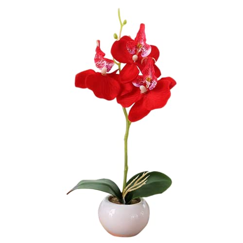 Snner Künstliche Orchideen Blume mit Vase Orchideen Künstliche Blumen Gefälschte Orchidee Plastikstopf Kunst Orchideen Arrangement Herzstück für Heimküchentischdekoration Dekor von Snner