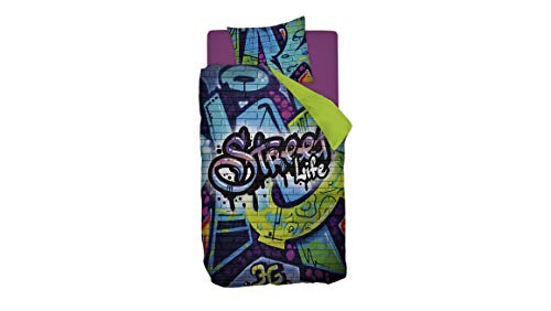 Snoozing Street Life - Baumwolle - Graffiti Bettwäsche - 140x200/220 cm + 1 Kissenbezug 60x70 cm - Mehrfarbig von Snoozing