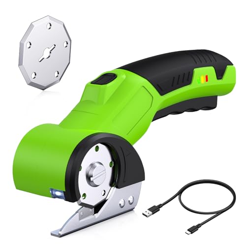 Snorthy Elektrische Schere, Mini-Kartonschneider mit Ersatzklinge, wiederaufladbares Schneidewerkzeug mit Sicherheitssperre & LED-Licht, Mehrzweckschere zum Schneiden von Karton, Stoff, Leder von Snorthy
