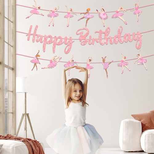 3 Stück rosa Ballerina Geburtstag Party Banner Set, Happy Birthday Buchstaben und Balletttänzer Design von SnowCow