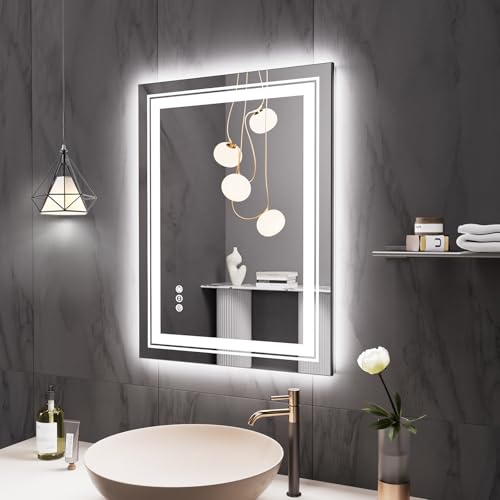 Snowdool LED-Badezimmerspiegel mit Lichtern, Vorder- und Hintergrundbeleuchtung, beschlagfrei, beleuchteter Schminkspiegel, stufenlos dimmbar, LED-Spiegel in 3 Farben (horizontal/vertikal) von Snowdool