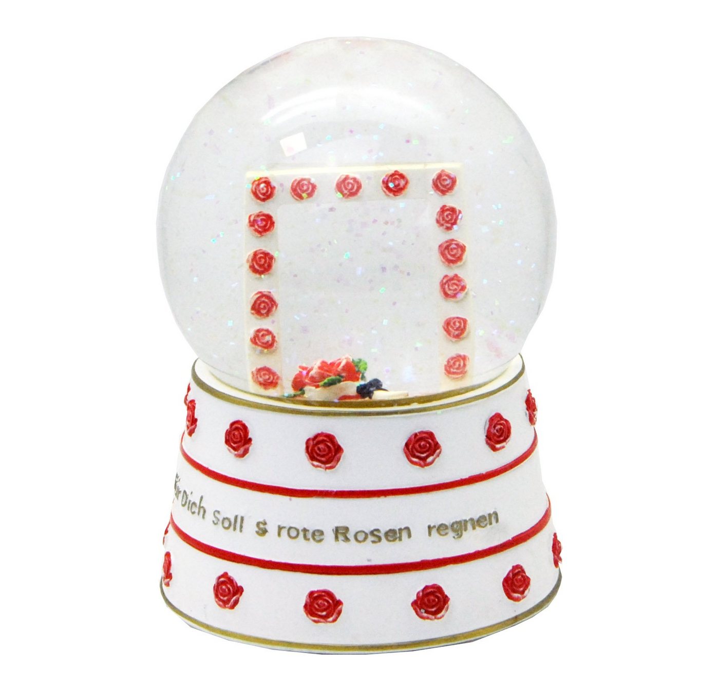 Snowglobe-for-you Schneekugel Foto-Schneekugel 100mm Glas gefüllt Sockel verziehrt Rosen Rahmen von Snowglobe-for-you