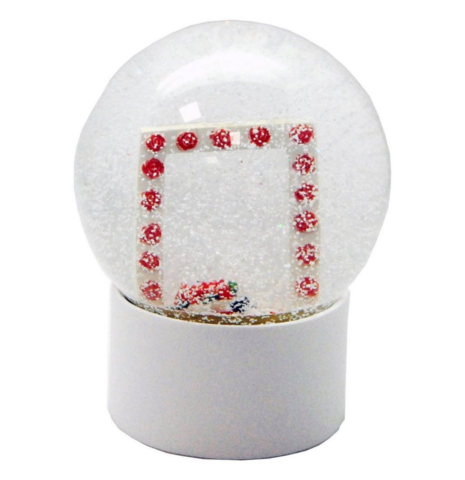 Snowglobe-for-you Schneekugel Foto-Schneekugel 100mm Glas gefüllt Sockel weiß rund Rosen Rahmen von Snowglobe-for-you