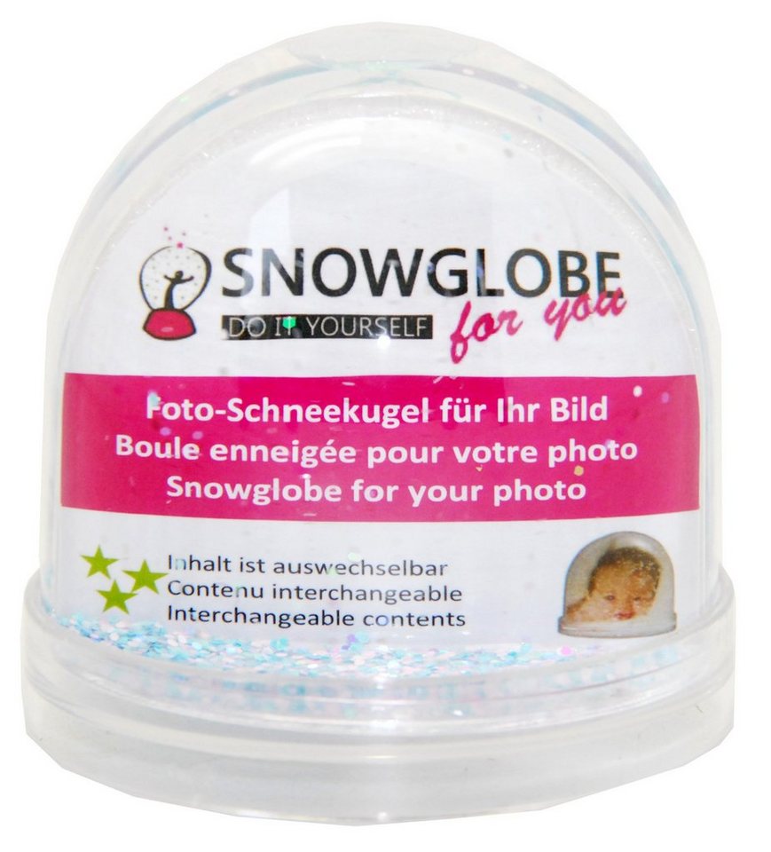 Snowglobe-for-you Schneekugel Foto Schneekugel Kunststoff Sockel transparent 9cm – Glitzer pastell von Snowglobe-for-you