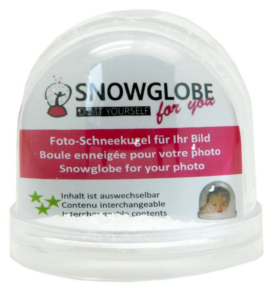 Snowglobe-for-you Schneekugel Foto-Schneekugel Kunststoff Sockel transparent 9cm – Schnee + Glitzer von Snowglobe-for-you