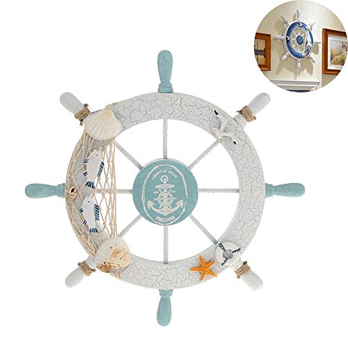 Schneespitze Wanddeko Steuerrad,lenkrad Nautik mit Fischnetz,Maritime Deko Schiffssteuerrad Schiffslenkrad for Bedroom, Living Room, Dining Room Decoration von Snowtain