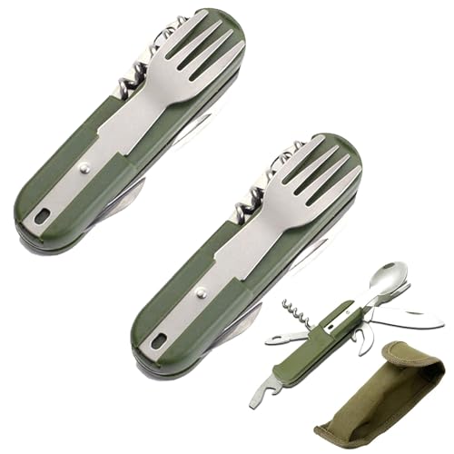Snowtain 2 Stück Outdoor Bundeswehr Besteck,Edelstahl Campingbesteck Essbesteck mit Gürteltasche,Edelstahl Klappbesteck,Outdoor Survival Reisebesteck,Wandern Besteck Set für Picknick Reise. von Snowtain