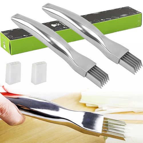 Snowtain 2 Stück Shred Silk The Knife,2024 New Upgrade Edelstahl Scallion Slicer,Edelstahl gehackte grüne Zwiebel Messer Zwiebel Shredder Messer Multifunktionale Food Slicer Gadget. von Snowtain