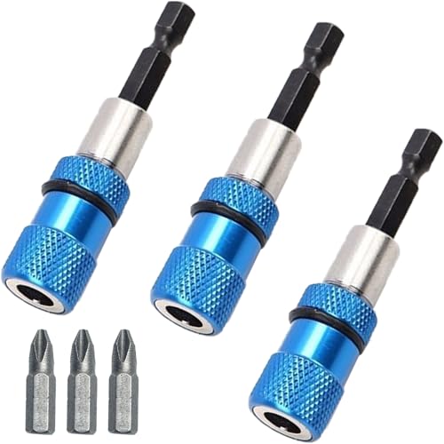 Snowtain 3 Stück Bithalter Magnetisch,1/4'' 65mm Bithalter Magnet mit 3 x PH2 Trockenbauschrauber Bit,Bithalter Sechskantschaft Geeignet für Akkuschrauber und Handbohrmaschinen(Blau). von Snowtain