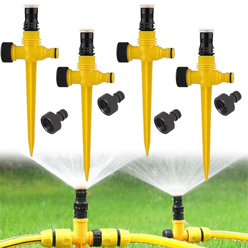 Snowtain 4 Stück Rasensprinkler Spike,Garten Sprinkler-Multifunktion Garten Sprinkler,360° Drehbarer Bewässerungssystem Geeignet für Rasen, Landwirtschaft,Kann in Reihe geschaltet Werden (Gelb). von Snowtain