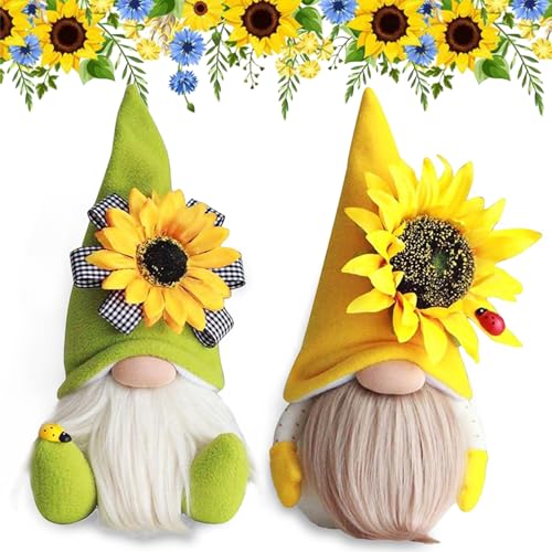 Snowtain Wichtel Figuren, 2 Stück Frühling Sonnenblume Wichtel, Süße Figur aus Dwarf Deko, Wichtel Stehend für Home Farmhouse Familie Festliche Geschenk von Snowtain