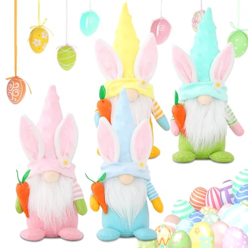 Snowtain Wichtel Frühling, 4 Stück Wichtel Figuren für Ostergeschenk, Frühlingsdeko Geschenke Süßer Zwerg für Home Farmhouse Familie Festliche Geschenk von Snowtain