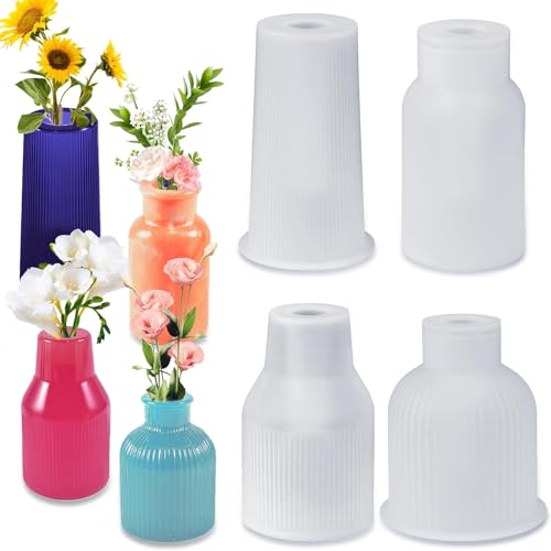 Vase Silikonform, Snowtain 4 Pcs Vase Silikon Gießform, Vase Silikonformen 4 Stile, Gießform Vase für die Herstellung von Blumenvase und Heimdekoration von Snowtain