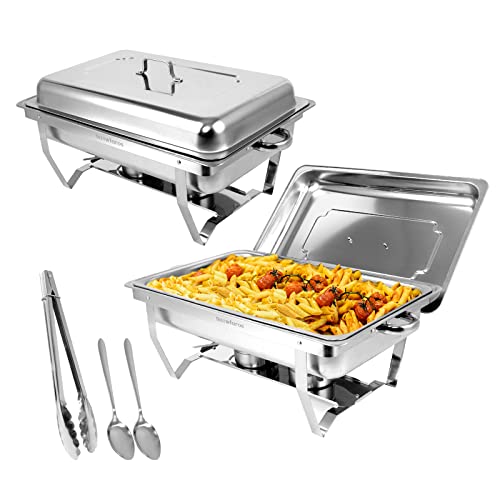 Snowtaros Chafing Dish Set, Wärmebehälter für Speisen, 9L Edelstahl Warmhaltebehälter Essen, Speisenwärmer für Buffet, Partys, Hochzeiten (2PCS, 2 x GN 1/1) von Snowtaros