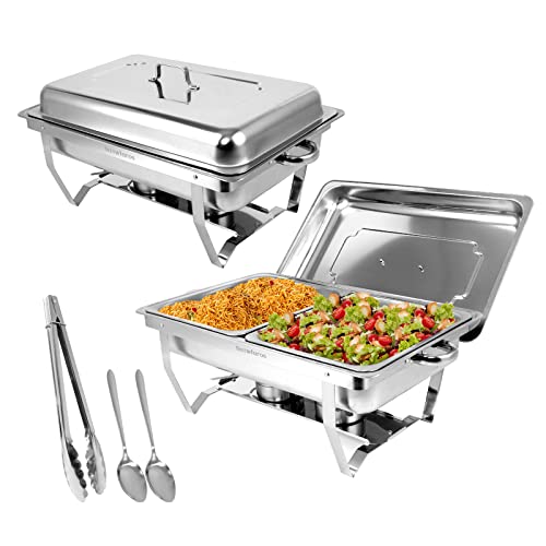 Snowtaros Chafing Dish Set, Wärmebehälter für Speisen, 9L Edelstahl Warmhaltebehälter Essen, Speisenwärmer für Buffet, Partys, Hochzeiten (2PCS, 4 x GN 1/2) von Snowtaros