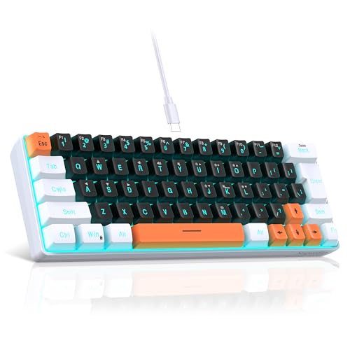 Snpurdiri 60% Prozent Gaming Tastatur Kabelgebundene, RGB LED Beleuchtung, Mechanisches Gefühl Keyboard Mini Kleine Ergonomisch, Kompakt, Office Tastatur für PC (63weißschwarz-orange) von Snpurdiri