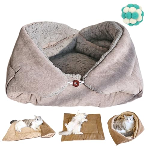 2 In 1 Kuschelbett Und Decke FüR Katzen, Katzendecke FüR Katzen, Faltbare Katzenbett Flauschig, Katzendecke Waschbar, Leicht Zu Reinigendes, FüR Kleine Hunde Und sKatzen (Grau, S) von Snrtevu