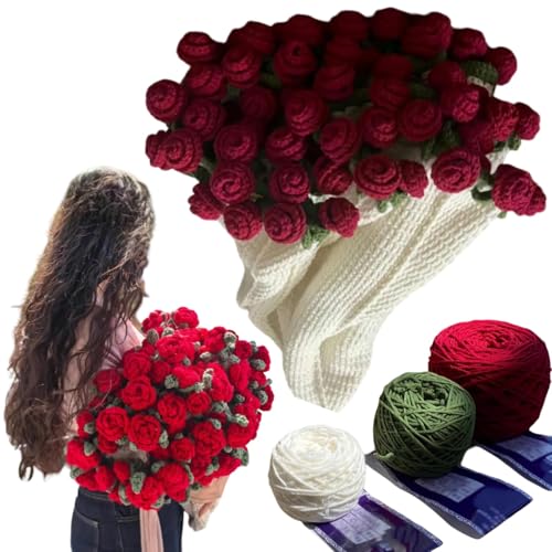 Flower Bouquet Blanket, Diy Handmade Rose Blanket, Rose Bouquet Blanket Material Kit, Gehäkelte Blumen Sofa Decke Für Den Muttertag, Blumenstrauß Decke, Soft Romantic (STYLE-1) von Snrtevu