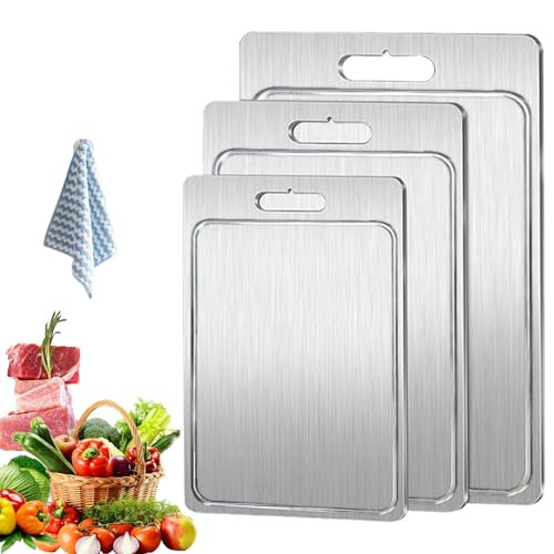 Kovali Titan Schneidebrett 2.0 Mit Ablaufrinne, Stahl Schneidebrett, Stainless Steel Cutting Board, Doppelseitig, Langlebig Und Leicht Zu Reinigen (A,29 * 20 * 0.2cm) von Snrtevu
