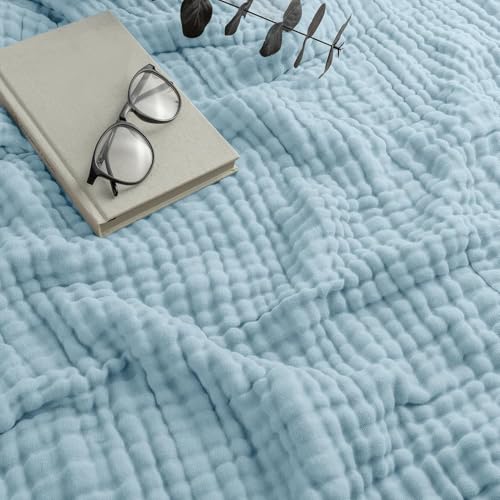 Musselin Decke Sommer, Sanfte Mulldecke Aus Baumwolle, Muslin Blanket As Cuddly Blanket, Bed, Couch Throw, Weiche Atmungsaktive, Strapazierfähig, Rund Ums Jahr Einsetzbar (Blue,150 * 200CM) von Snrtevu