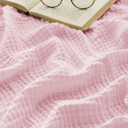 Musselin Decke Sommer, Sanfte Mulldecke Aus Baumwolle, Muslin Blanket As Cuddly Blanket, Bed, Couch Throw, Weiche Atmungsaktive, Strapazierfähig, Rund Ums Jahr Einsetzbar (PINK,150 * 200CM) von Snrtevu