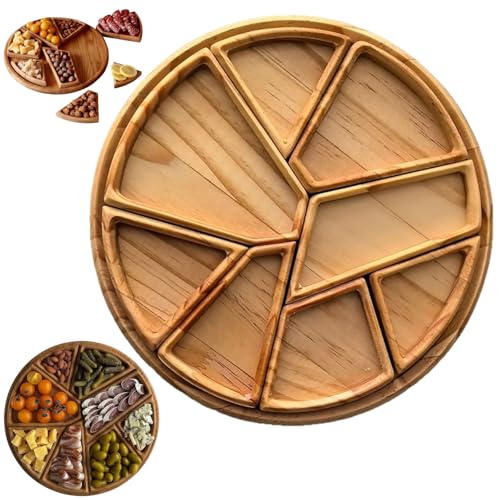 Puzzle Serviertablett Holz Mit Herausnehmbaren FäChern, Puzzle Serving Tray Wood Foodm, Snackplatte Mit 8 Herausnehmbaren FäChern, FüR Obst, NüSse, Fleisch, Dips, Couchtischtabletts (1pc) von Snrtevu