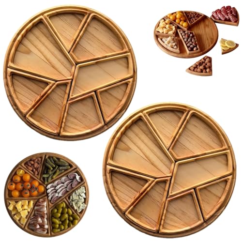 Puzzle Serviertablett Holz Mit Herausnehmbaren FäChern, Puzzle Serving Tray Wood Foodm, Snackplatte Mit 8 Herausnehmbaren FäChern, FüR Obst, NüSse, Fleisch, Dips, Couchtischtabletts (2pcs) von Snrtevu