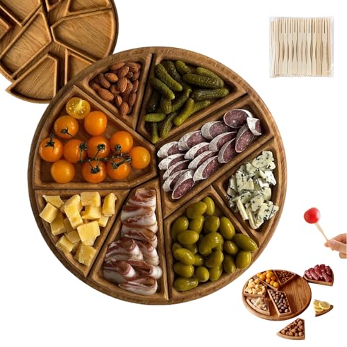 Puzzle Serviertablett – Holz mit herausnehmbaren Fächern, Puzzle Serving Tray Oak Wood with Removable Compartments, Christmas Wooden Fruit Food Platter for Living Room, Pantry (25 x 25 x 3cm) von Snrtevu