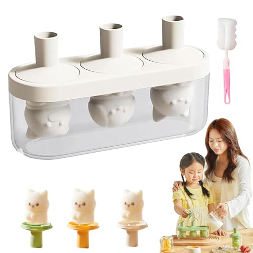Silicone Homemade Ice Cream Molds, 3 Different Shapes Ice Lolly Moulds with Sticks, 3D Cute Cartoon Shapes Popsicle Mould with Transparent Case, Easy Release, Reusable, for Summer (White) von Snrtevu