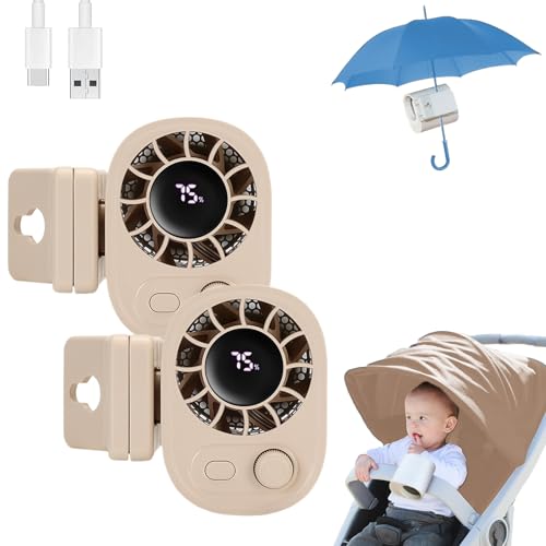 Snrtevu Car Clip On Fan With Led Display, Mini Ventilator Für Kinderwagen, Tragbarer Mini Ventilator Mit Clip Für Camping Kinderwagen Büro, 100-Gang, Wiederaufladbarer, 360° Oscillation (2PCS-2) von Snrtevu