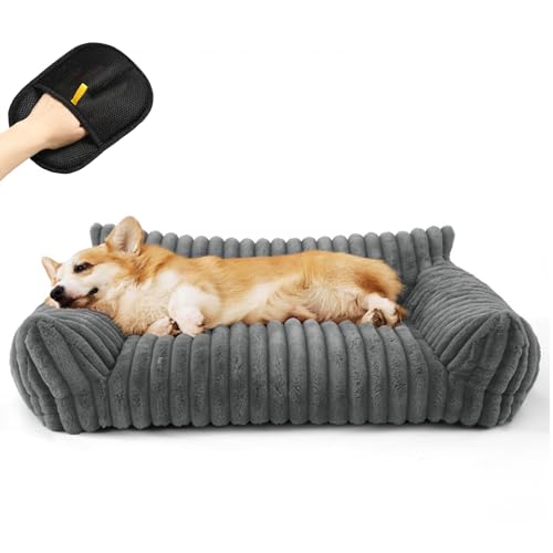 Snrtevu Haustiersofa Chaffar, Haustiersofa-Chaffar-Moderner-Stil-Cord-Design-Orthopadische-Matratze, Katzenbett Groß für GroßE, Mittlere und Kleine Hunde und Katzen (Grau, M) von Snrtevu