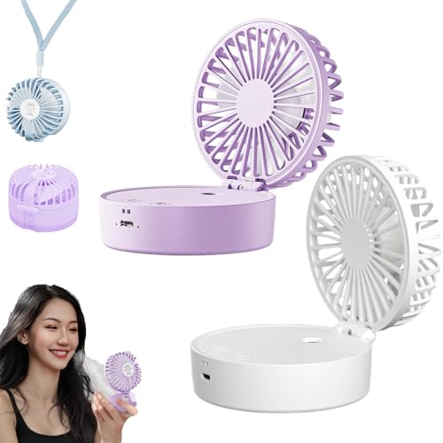 Snrtevu Mini Ventilator Zum Umhängen Für Frauen,Kinder, Mini-Ventilator Zum Umhängen Oder Aufstellen, Ventilator Mit Wasserkühlung Zum Mitnehmen, 5 Geschwindigkeiten, Faltbar (2PCS-1) von Snrtevu