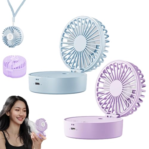 Snrtevu Mini Ventilator Zum Umhängen Für Frauen,Kinder, Mini-Ventilator Zum Umhängen Oder Aufstellen, Ventilator Mit Wasserkühlung Zum Mitnehmen, 5 Geschwindigkeiten, Faltbar (2PCS-2) von Snrtevu