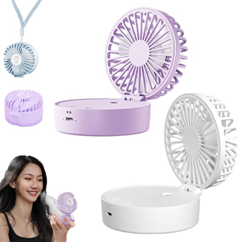 Snrtevu Mini Ventilator Zum Umhängen Für Frauen,Kinder, Mini-Ventilator Zum Umhängen Oder Aufstellen, Ventilator Mit Wasserkühlung Zum Mitnehmen, 5 Geschwindigkeiten, Faltbar (2PCS-3) von Snrtevu