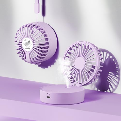 Snrtevu Mini Ventilator Zum Umhängen Für Frauen,Kinder, Mini-Ventilator Zum Umhängen Oder Aufstellen, Ventilator Mit Wasserkühlung Zum Mitnehmen, 5 Geschwindigkeiten, Faltbar (PURPLE) von Snrtevu