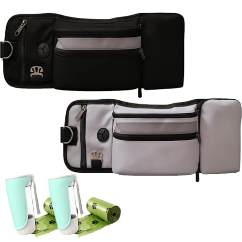 Snrtevu Multifunktions-Gassitasche, Hunde Bauchtasche Zum Tragen Mit Flaschenhalter Kotbeutelspender Und Verstellbarem Gurt, Gassitasche Entspannt Gassi Gehen, Leicht Reinigende (2PCS-1) von Snrtevu