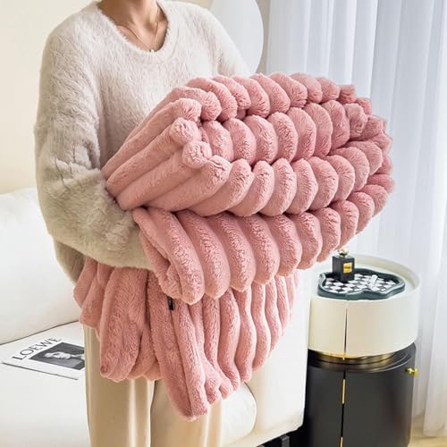 Snrtevu Ultimative Winterdecke Für Wohlige Wärme - Thermo-Profis, Weiche, Warme Windblasen-Samtdecke, Couch Decken Überwurf, Bubble Decke Fellimitat Decke Kuscheldecke (Rosa,150 X 200 cm) von Snrtevu