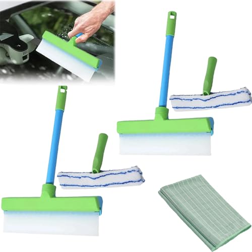 Techeaks Recyclable Silicone Window Squeegee Kit, 3 In 1 Fensterputzer Set, Fensterwischer Mit Abzieher, No Streaks, Achieve Perfect Clarity (2PCS-2) von Snrtevu