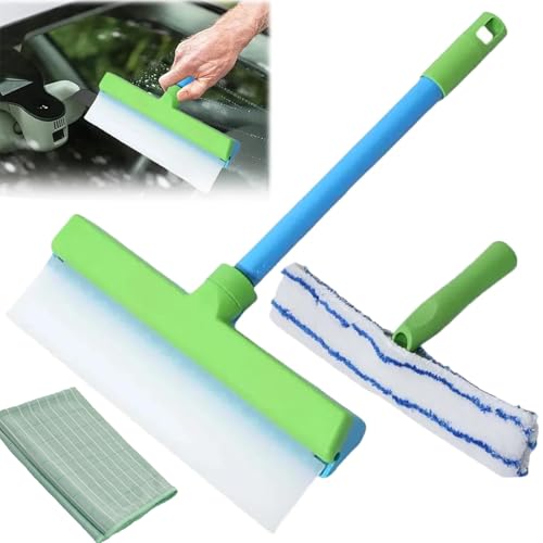 Techeaks Recyclable Silicone Window Squeegee Kit, 3 In 1 Fensterputzer Set, Fensterwischer Mit Abzieher, No Streaks, Achieve Perfect Clarity (Blue) von Snrtevu