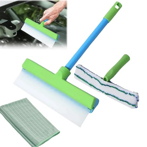 Techeaks Recyclable Silicone Window Squeegee Kit, 3 In 1 Fensterputzer Set, Fensterwischer Mit Abzieher, No Streaks, Achieve Perfect Clarity (Green) von Snrtevu