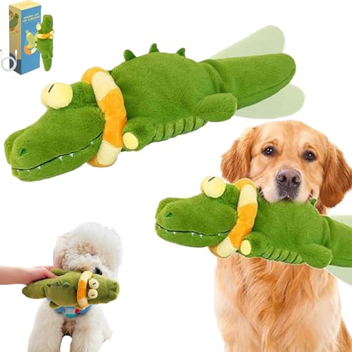 The Mellow Dog Calming Crocodile, Krokodil Hundespielzeug, Ahmt Menschliches Streicheln Nach, Krokodil Kuscheltier, Automatisches Schwanzwedeln, Anti Stress Hundespielzeug (1PC) von Snrtevu