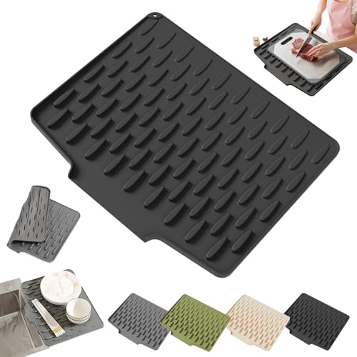 Wanishauber Abtropfmatte, Auslaufsicherer Arbeitsplattenschutz aus Silikon, Hitzebeständige und rutschfeste Matte für tropffreies Abtrocknen (Schwarz) von Snrtevu