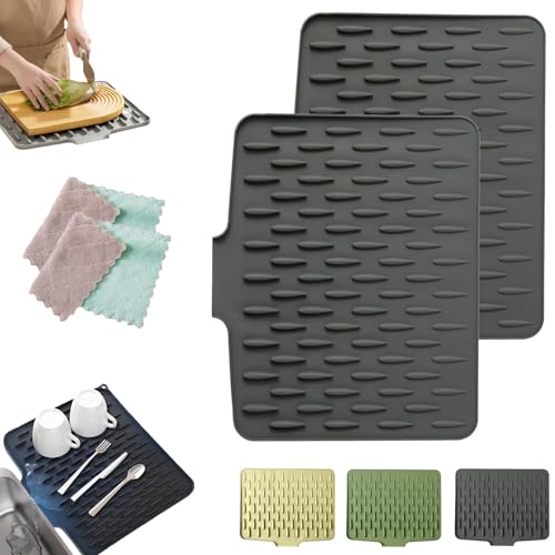 Wanishauber Abtropfmatte, Wanishauber Arbeitsplattenschutz, Abtropfmatte Geschirr, Auslaufsicherer Arbeitsplattenschutz Aus Silikon, Hitzebeständige Und Rutschfeste (2PCS-2) von Snrtevu
