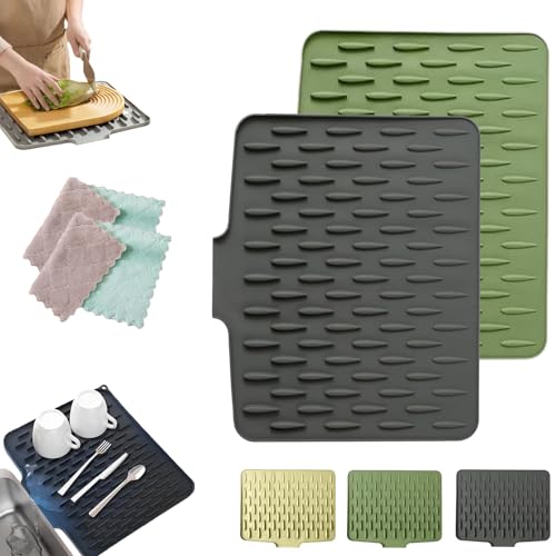 Wanishauber Abtropfmatte, Wanishauber Arbeitsplattenschutz, Abtropfmatte Geschirr, Auslaufsicherer Arbeitsplattenschutz Aus Silikon, Hitzebeständige Und Rutschfeste (2PCS-4) von Snrtevu