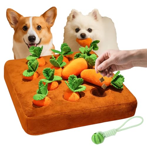 Zoopull - Intelligenzspiel Für Vierbeiner, Intelligenzspielzeug Für Hunde, Plüsch Karotte Schnüffelteppich Für Geruchstraining Und Langsames Fressen, Abnehmbar Und Waschmaschinengeeignet (1PC) von Snrtevu