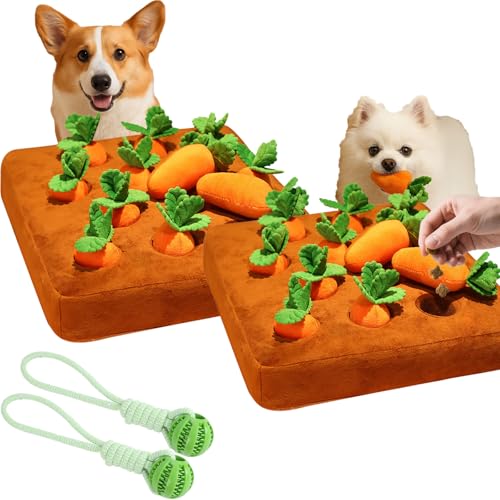 Zoopull - Intelligenzspiel Für Vierbeiner, Intelligenzspielzeug Für Hunde, Plüsch Karotte Schnüffelteppich Für Geruchstraining Und Langsames Fressen, Abnehmbar Und Waschmaschinengeeignet (2PCS) von Snrtevu