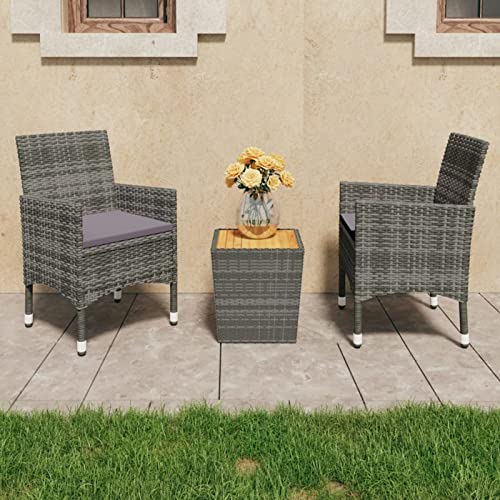 3-TLG. Bistro-Set, Gartenset Tisch Und Stühle, Balkon Möbel Für Kleinen Balkon, Terrassenmöbel, Balkonset, Balkonmöbel, Gartenmöbel, Poly Rattan und Akazienholz Grau 3-TLG. Bistro-Set, Gartenset Tisch Und Stühle, Balkon Möbel Für Kleinen Balkon, Terrassenmöbel, Balkonset, Balkonmöbel, Gartenmöbel, Poly Rattan und Akazienholz Grau von Snsowed